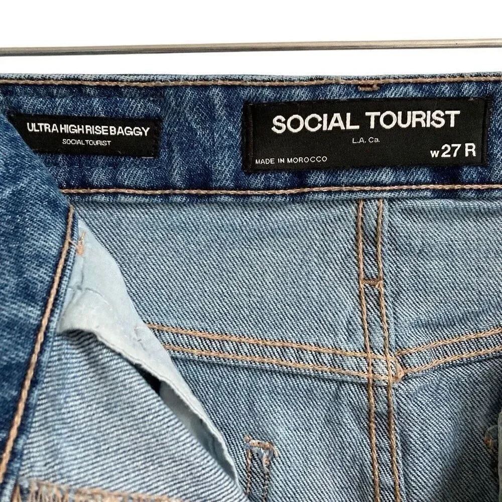 Hollister Social Tourist Ultra High-rise‎ Baggy Jeans Women’s 27 Wide Snap Leg ￼